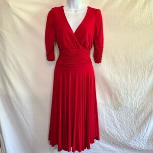 B-95 Nue Red 1/2 Sleeve Lined Maxi‎ Dress Size 6